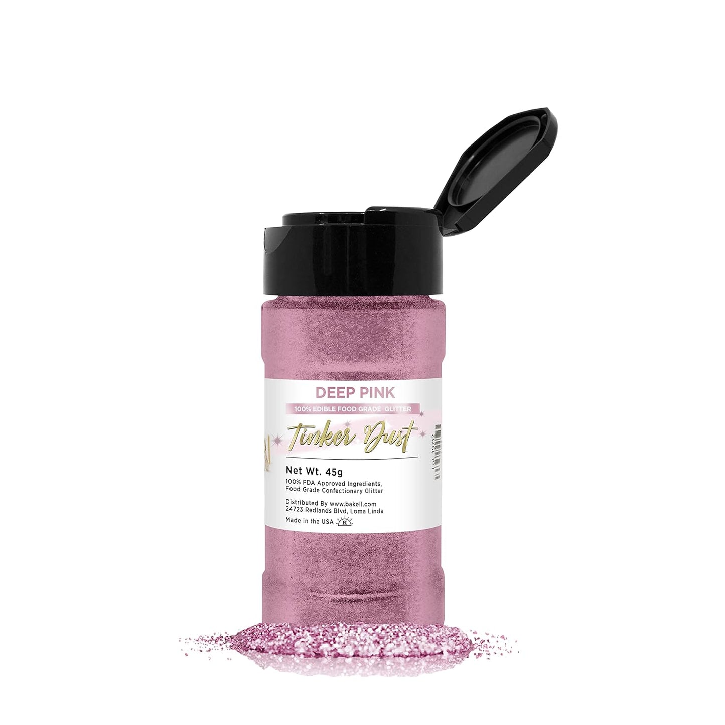 BAKELL Deep Pink Edible Glitter, 45 Grams | TINKER DUST Edible Glitter | KOSHER Certified | 100% Edible Glitter | Cakes, Cupcakes, Cake Pops, Drinks, Dessert Vegan Glitter & Dusts (45g Shaker, Deep Pink)
