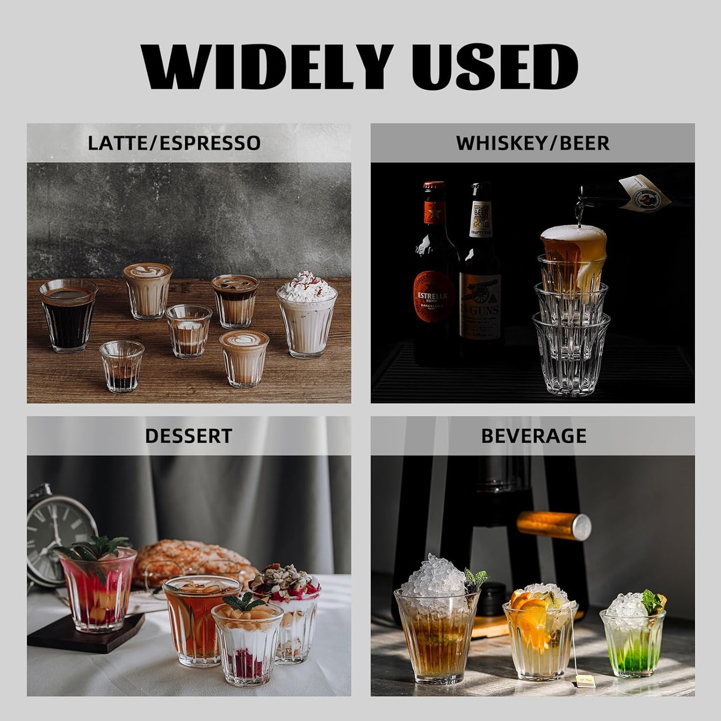 MHW-3BOMBER Coffee Glasses Set of 6 Drinking Glasses 8.1OZ Latte Glasses for Espresso, Whiskey, Vodka, Spirits & Liquors G6193-OS