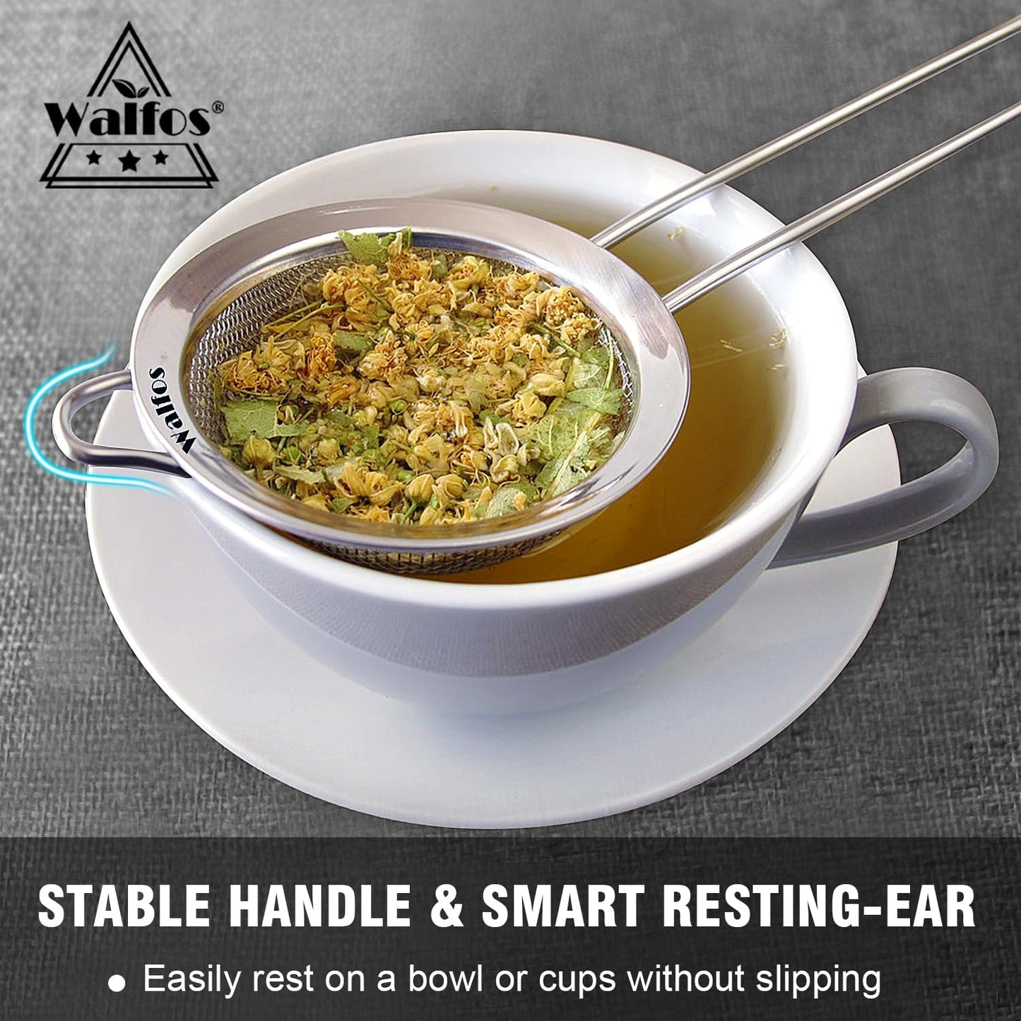 Walfos Small Fine Mesh Tea Strainer, Mini Stainless Steel Sieve with Handle, 2.8 Inch Kitchen Metal Sifter Strainers for Tea, Juicing, Coffee, Cocktail, Powdered Sugar, Matcha (2 Pack)