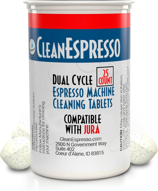 CleanEspresso - 25 Cleaning Tablets Designed For Jura Coffee Machines - 3.5g Dual Cycle Espresso Machine Cleaning Tablets for Jura Espresso Machines - Coffee Maker Cleaner