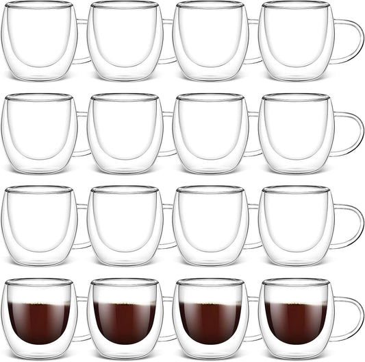 Gerrii Espresso Cups Double Walled Espresso Shot Glass with Handle Cups Insulated Clear Small Shot Glasses for Cappuccino Latte Hot Beverage(15 Pcs,2.5 oz)