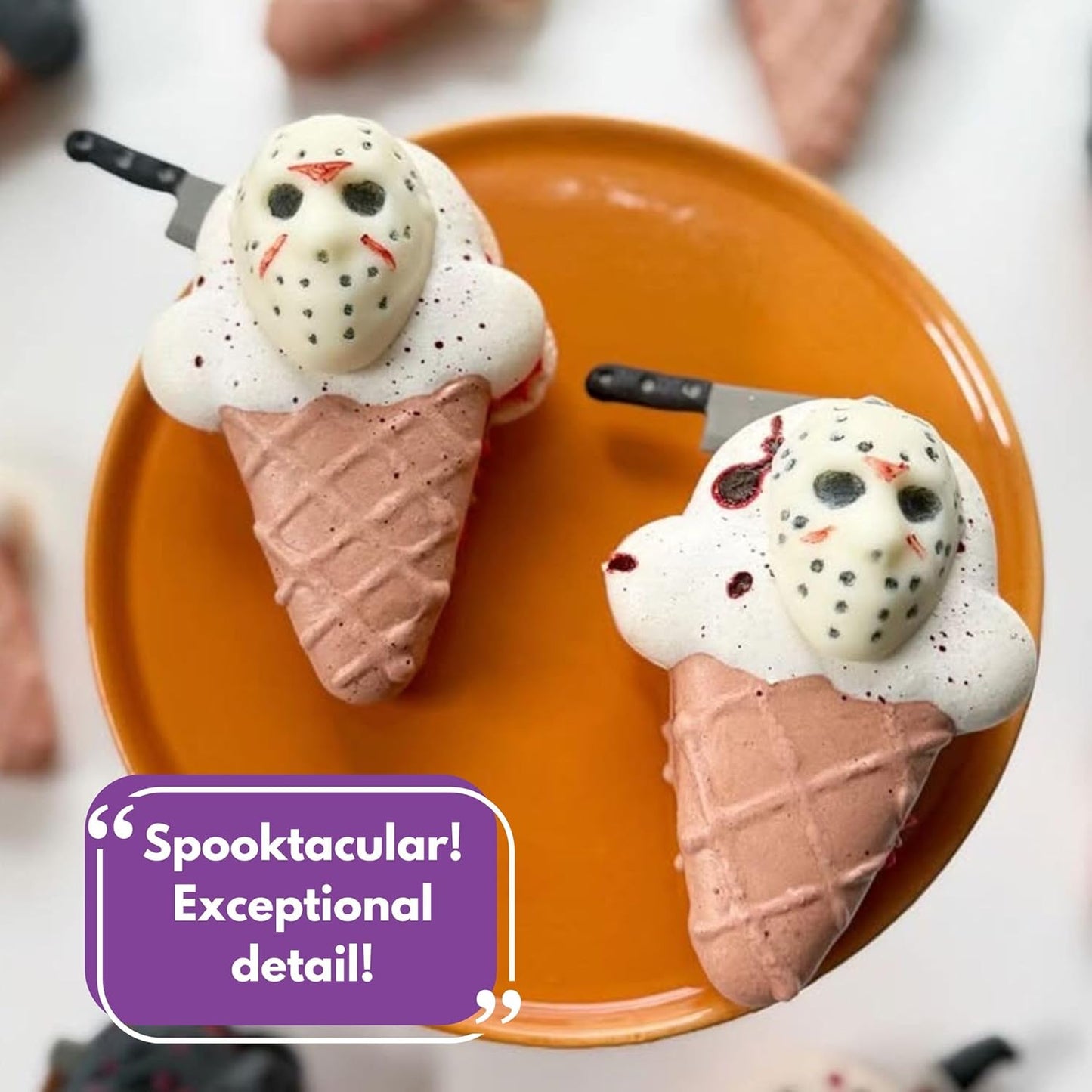 ShapedIceMolds Horror Movie Character Molds – Halloween Silicone Molds for Chocolate, Candy, Resin, Crafts – 3D Scary Film Icons for Party Treats & DIY Decor (Blue)