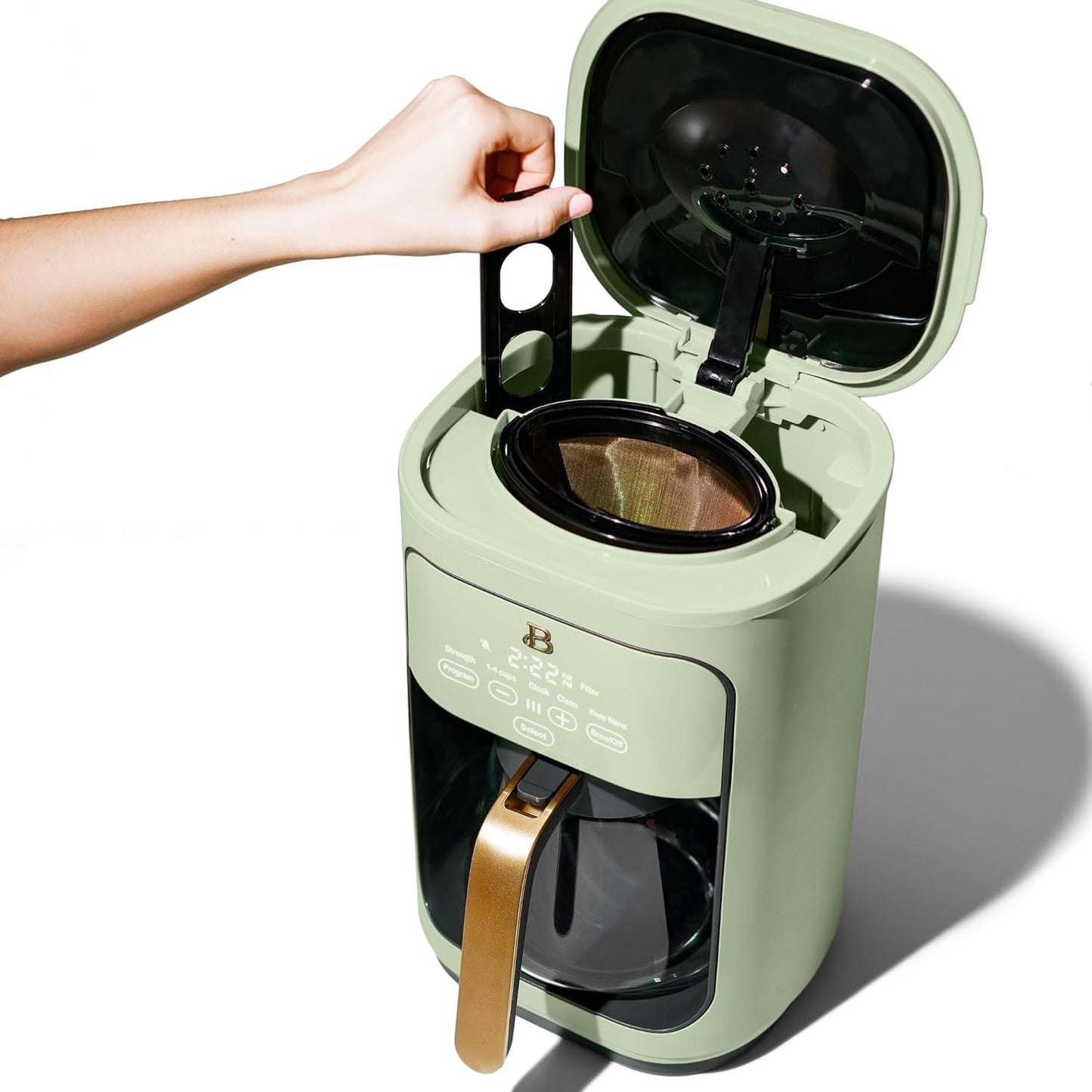 Beautiful Coffee Maker, 14-Cup, Touch Display, Programmable, 1200W, Stainless Steel, Keep Warm, 24h Timer dishwasher-safe (Sage Green)
