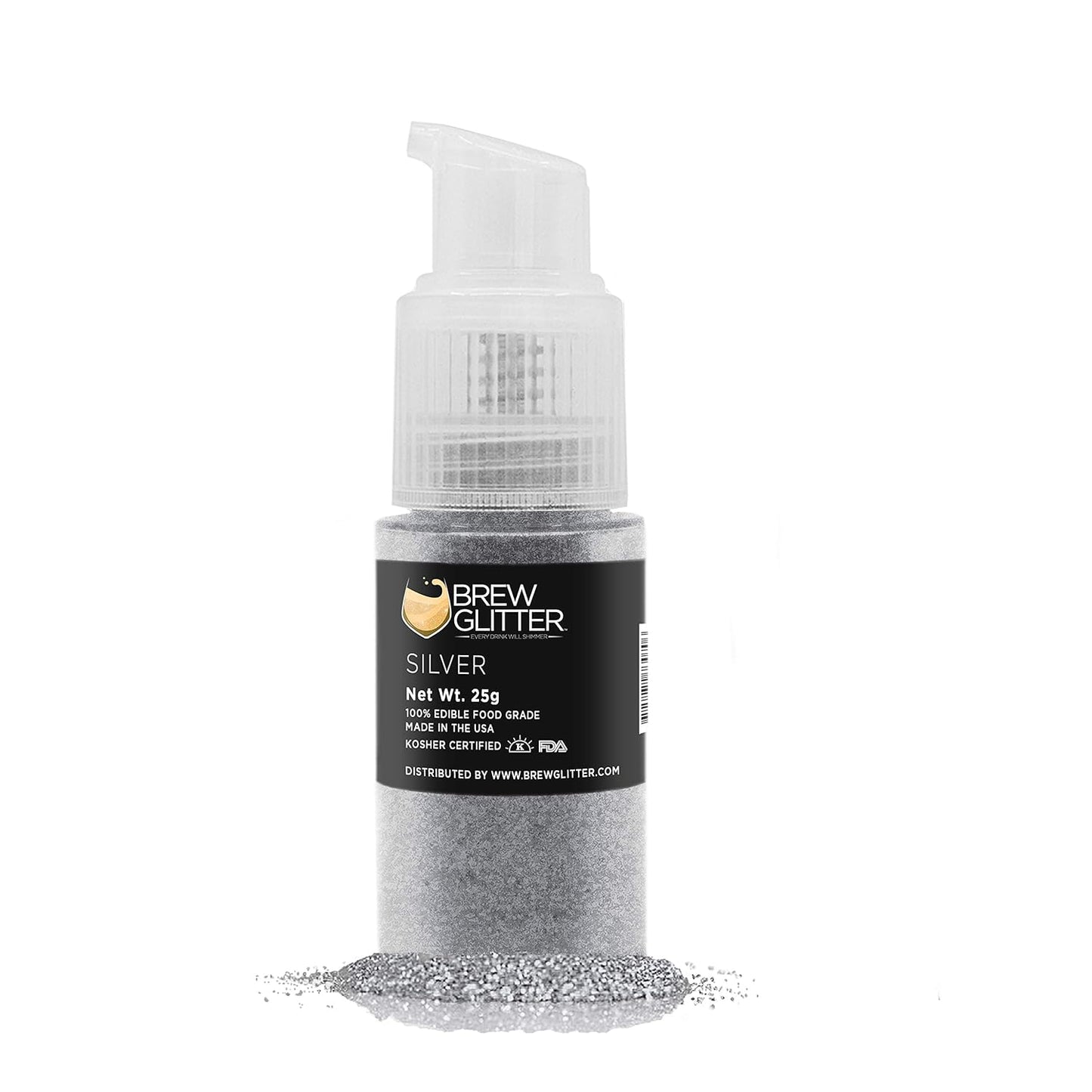 Brew Glitter - Silver (25g 1x Pump) | Edible Glitter for Cakes, Cupcakes, Cake Pops, Drinks, Desserts by Bakell