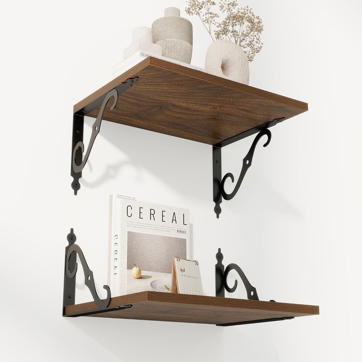 RICHFOCUS 12 Inch Deep Floating Shelves for Wall, 16" W x 12" D Wood Wall Shelves Set of 2, Wide Floating Shelves for Living Room, Bedroom, Kitchen, Bathroom and Decor Storage, Walnut