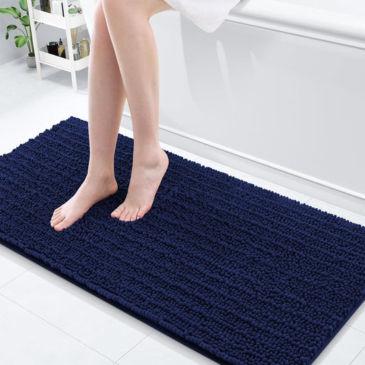 Arotive Luxury Chenille Bathroom Rug Mat, Extra Soft Thick Absorbent Shaggy Bath Rugs, Non-Slip Machine Wash Dry, Plush Bath Mats for Bathroom, Shower and Tub, 60x20, Navy
