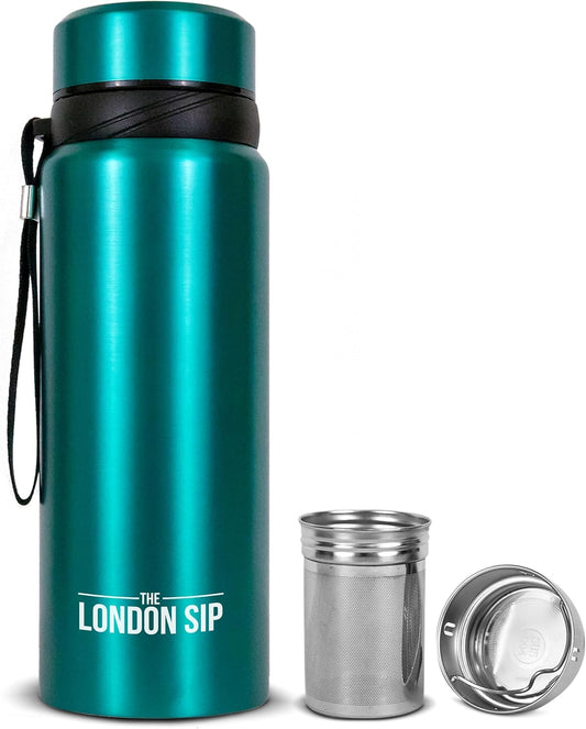 London Sip 25 oz Multi-Function Travel Mug and Tumbler Tea Infuser Water Bottle Fruit Infuser Flask Hot and Cold Double Wall Stainless Steel Coffee Thermos, Celestial Blue