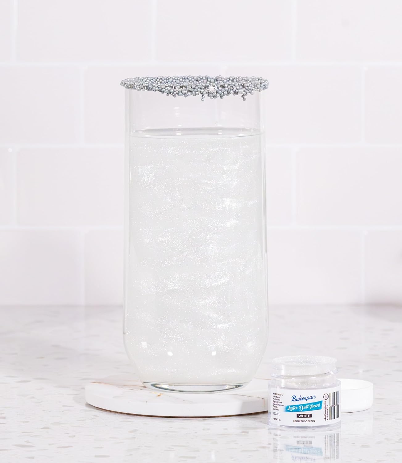 Bakerpan Pearl Luster Dust Edible, White Edible Glitter for Cocktails, 4 Grams Edible Glitter for Cake Decorating, Cookies, Chocolates and Candies, Drinks (Made in USA)