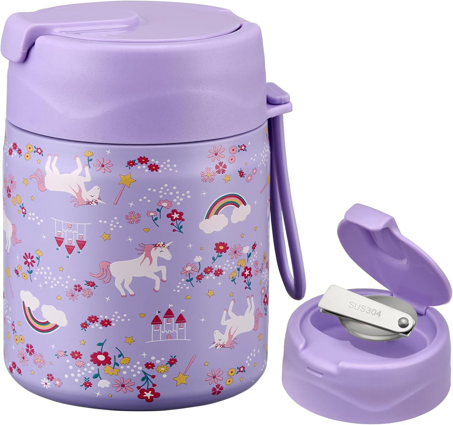 17oz Soup Thermo for Hot Food Kids,Insulated Food Jar with Spoon,Thermo Hot Food Lunch Container,Wide Mouth Leakproof Stainless Steel Lunch Box for School-Horse