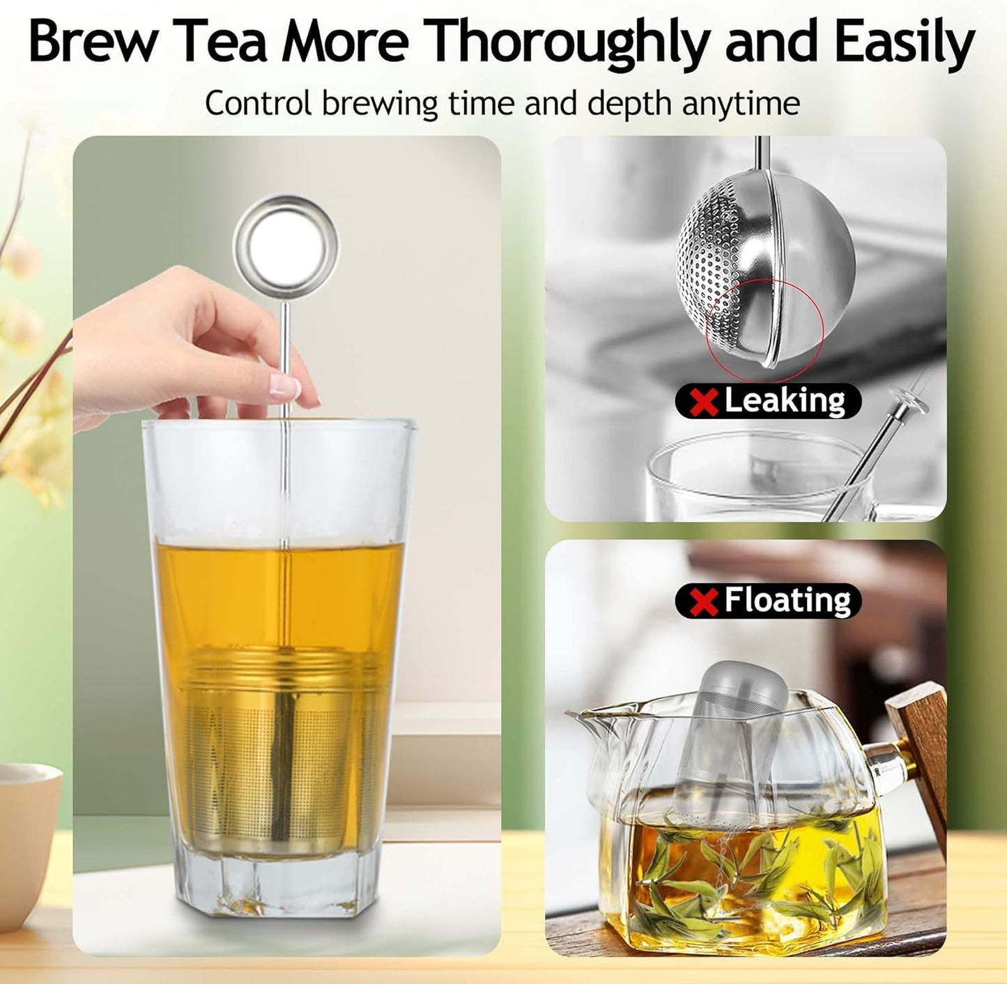 House Again 2 Pack 2 IN 1 Tea Infuser for Loose Tea, Ultra Fine Mesh Tea Ball Strainer with Spoon, Updated 304 Stainless Steel, Loose leaf Tea Steeper, Perfect for Loose Tea, Herbal Tea, Teabag