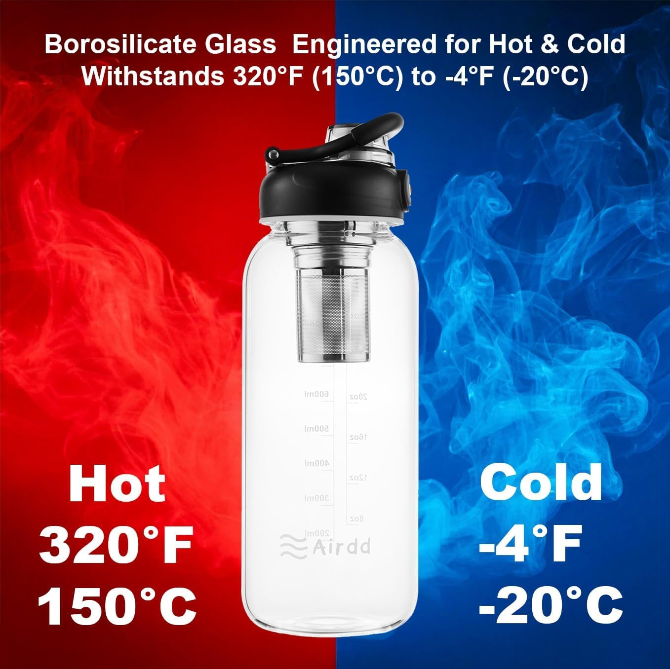 Glass Water Bottles with Stainless Tea Infuser 32oz, BPA-Free, Wide Mouth, Leakproof, Protective Sleeve, Borosilicate Glass for Tea and Fruit Infusions, Durable Travel Companion, Reusable Bottle