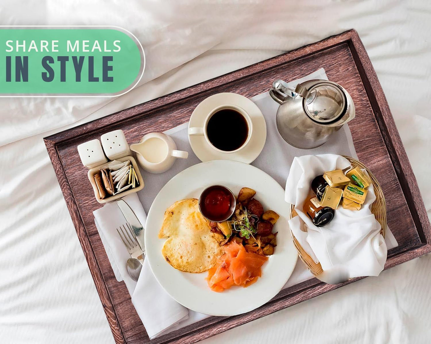 Serving Trays Set of 3 - Ottoman Wood Trays for Entertainment, Food and Décor - Rustic Farmhouse Distressed Finish - Stained Wood Brown