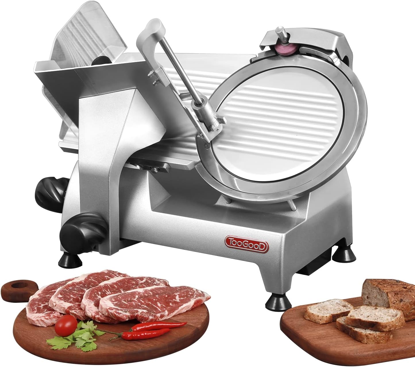 Toogood 8" Commercial Slicer, 1/4 HP Electric Meat Slicer, Italian Carbon Steel Blade, Quiet Performance, Semi-frozen Meat/Cheese/Food Slicer, 0.5mm to 15mm Adjustable Slicing Thickness
