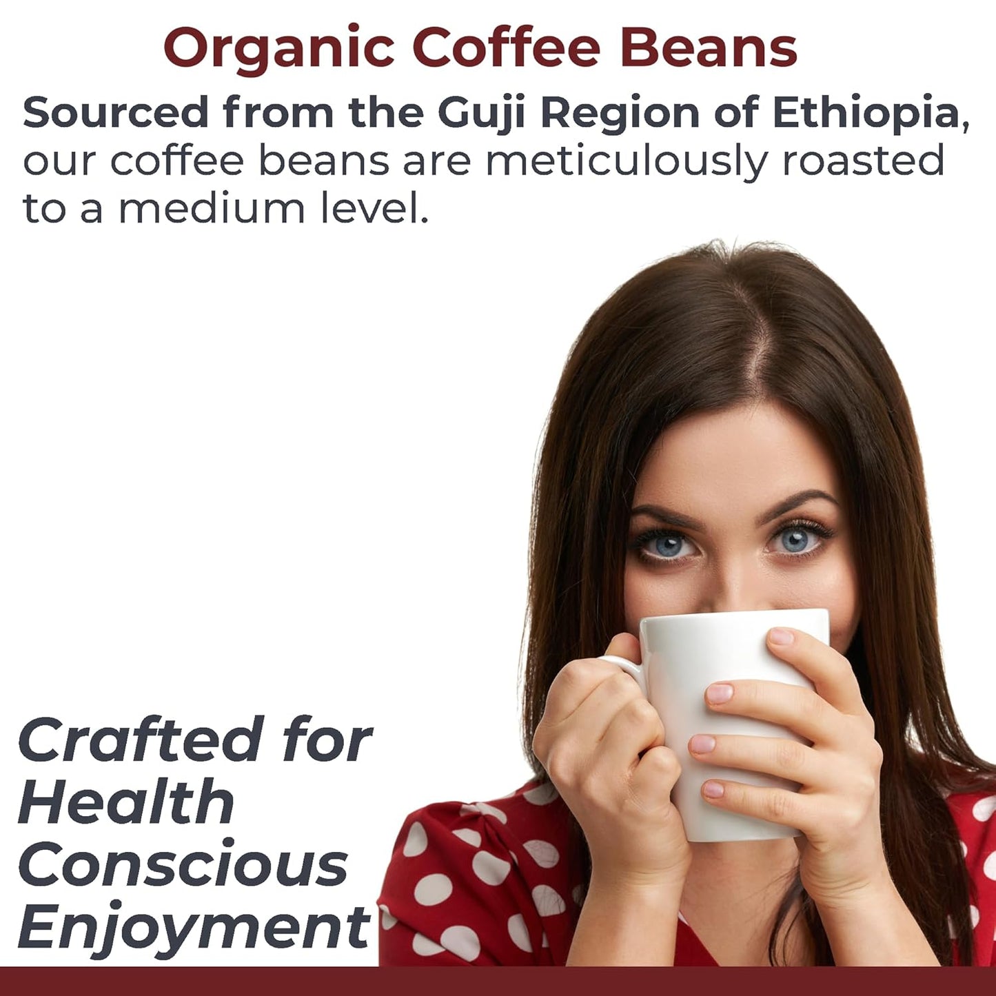 Quantum Organic Whole Roasted Coffee Beans - Medium Roast, From Guji Region of Ethiopia, Crafted for Optimal Health Benefits, Sweet & Fruity, Well-Balanced, Gluten Free, Sustainable, Non-GMO - 1 Pound