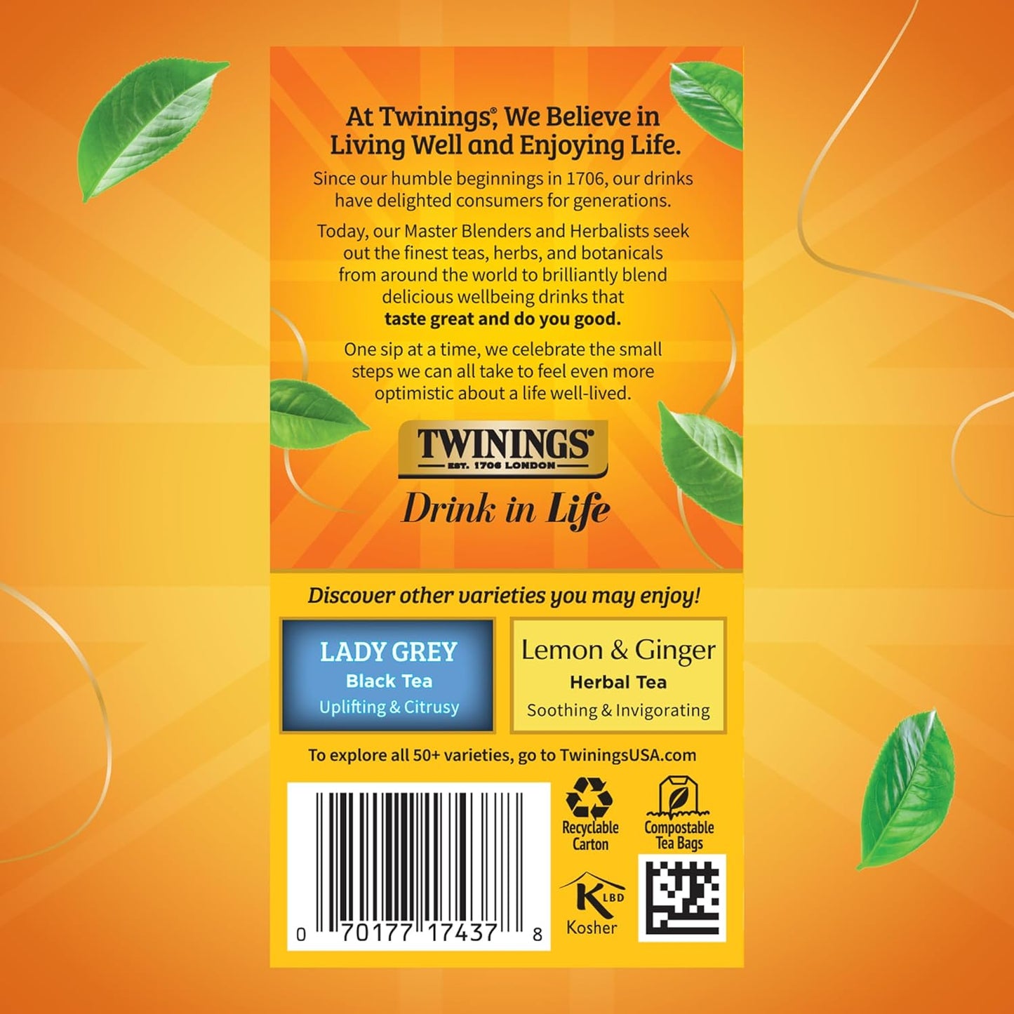 Twinings Earl Grey Extra Strong Black Tea Individually Wrapped Bags, 20 Count (Pack of 6), Flavoured with Citrus and Bergamot, Caffeinated, Enjoy Hot or Iced, 120 Teabags