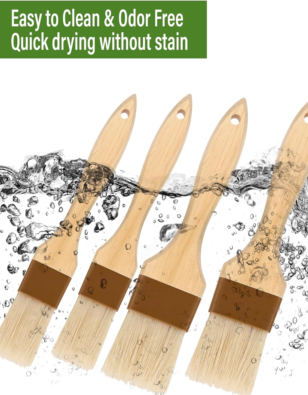 Basting Brush,Pastry Brush 1.5" & 1" - Natural Bristle Cooking Brush for Baking,Not Shed Food Grade Brush,Butter Brushes,Cooking Brush for Oil and Sauce,Kitchen Turkey Baster,Egg Wash Brush(4 Pc)