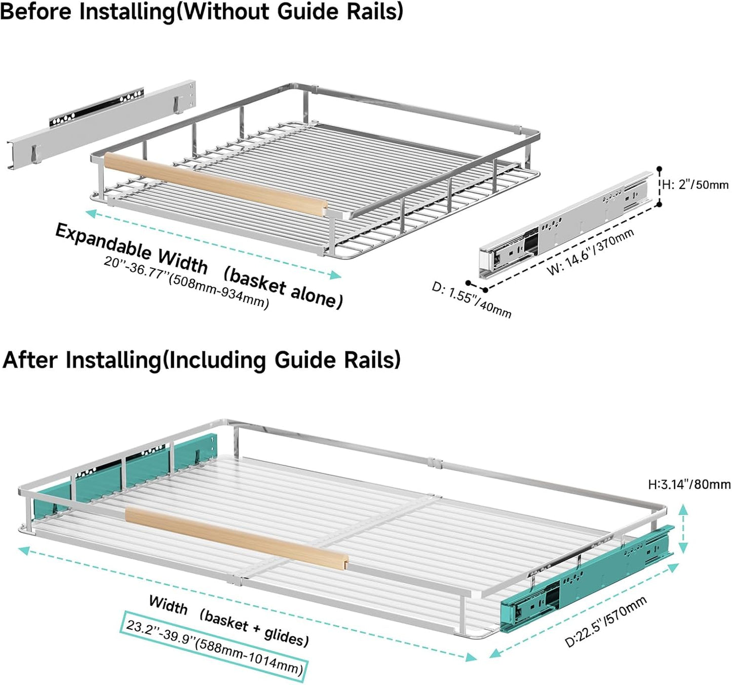 Expandable Pull Out Cabinet Organizer, Adjustable Width:23.2~39.9''W x 22.5''D Under Sink Organizer, Drawer Storage Shelves for Kitchen, Bathroom, Closet, Pantry, Cupboard, Pots, Pans