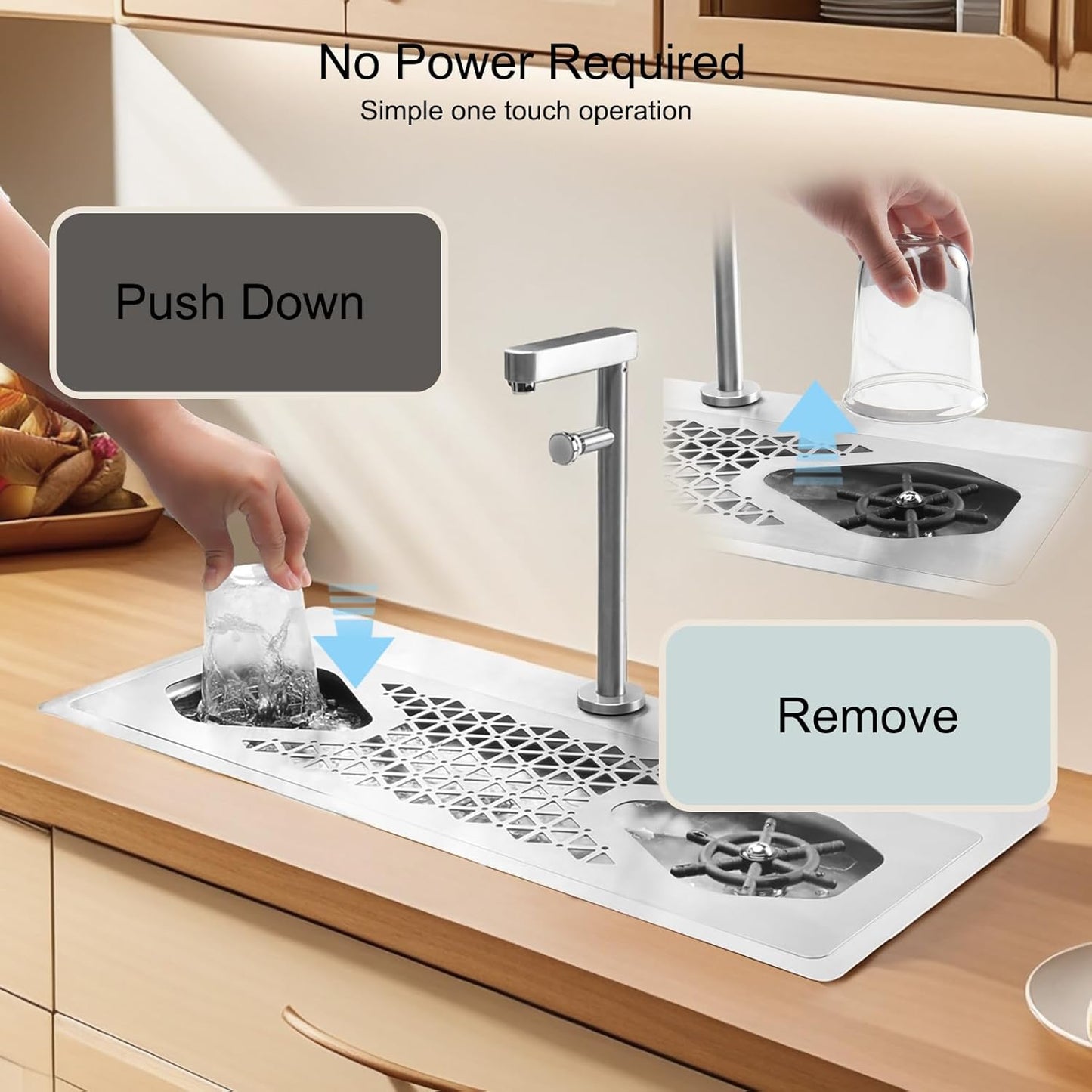 DIBTSA Pitcher Rinser, Stainless Steel Countertop Glass Rinser Cup Washer Sink with Side Spray, Drip Tray for Home Cafe Restaurant