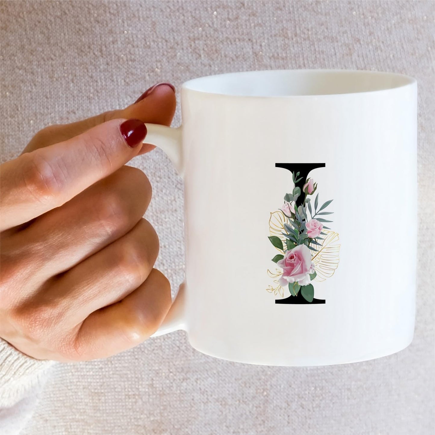 Retreez Initial A-Z Floral Botanical Bouquet Alphabet Monogrammed Monogram Mug 11 Oz Ceramic Tea Coffee Mugs - Appreciation Thank You Wedding Birthday Gifts for her friend coworker sister - I Initial