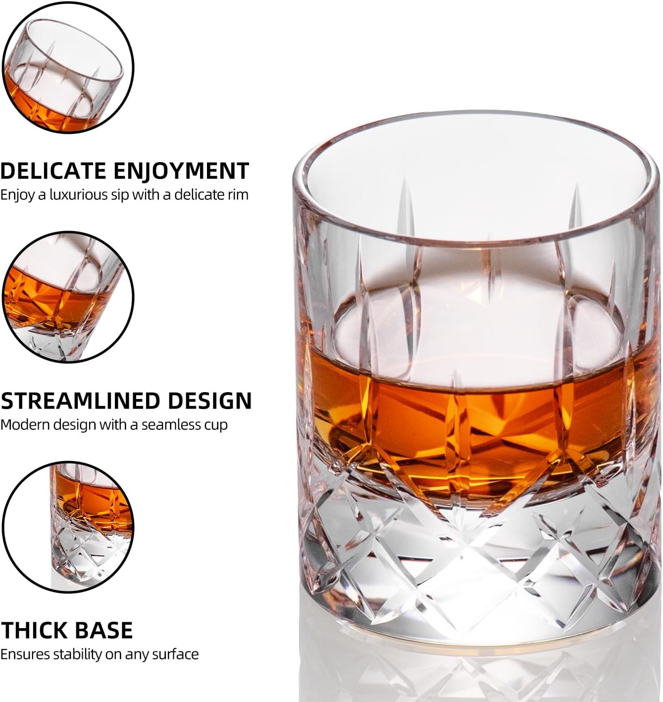 KAMMAK Crystal Whiskey Glasses Set of 2, Handcrafted 2.03oz Old Fashioned Glasses Stemless, Luxury Liquor Glasses, Hand Blown Scotch Cup for Women, Men Barware Gift for Cocktail, Bourbon