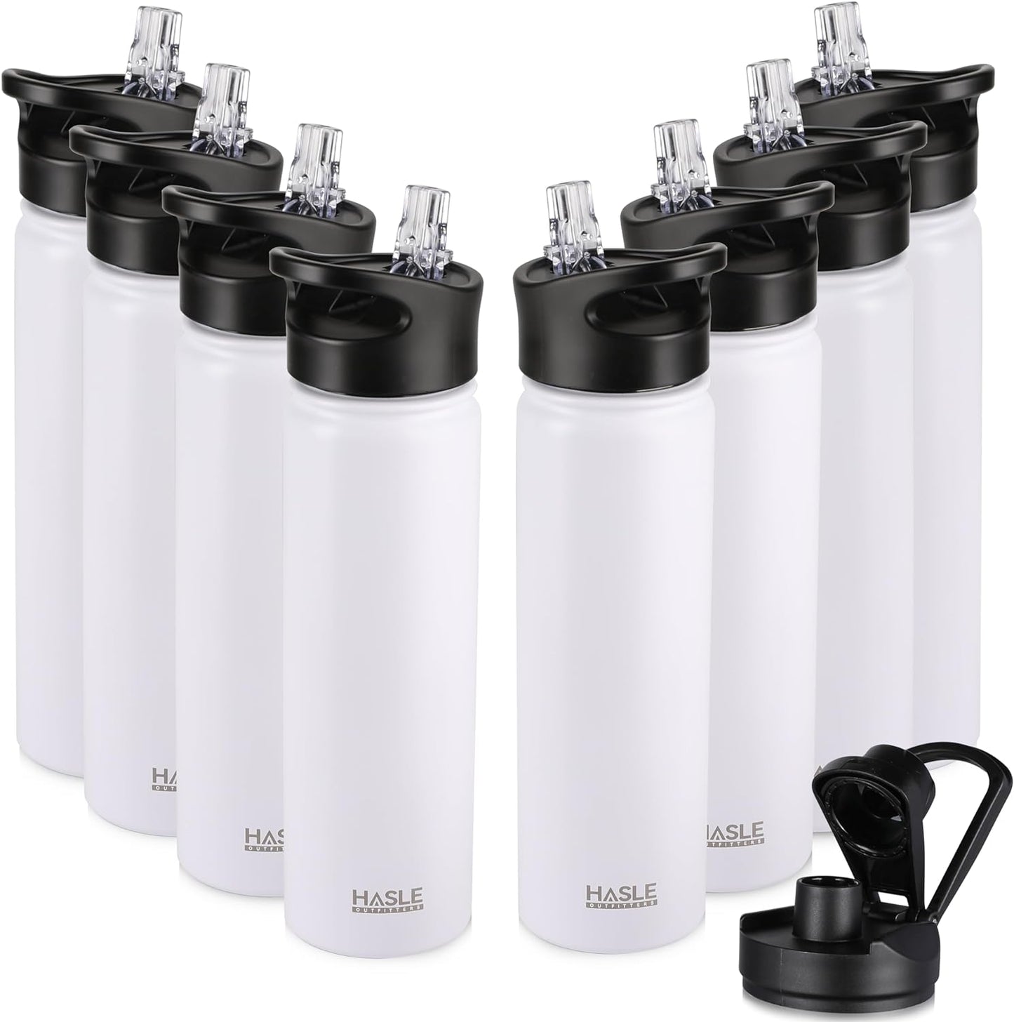 HASLE OUTFITTERS Insulated Water Bottle 22 oz Double Wall Stainless Steel Water Bottle Wide Mouth with Straw Lid & Spout Lid Keeps Cold or Hot(White,8)