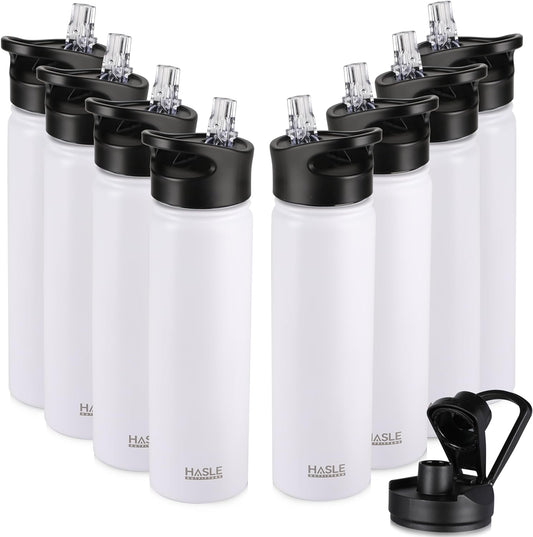 HASLE OUTFITTERS Insulated Water Bottle 22 oz Double Wall Stainless Steel Water Bottle Wide Mouth with Straw Lid & Spout Lid Keeps Cold or Hot(White,8)