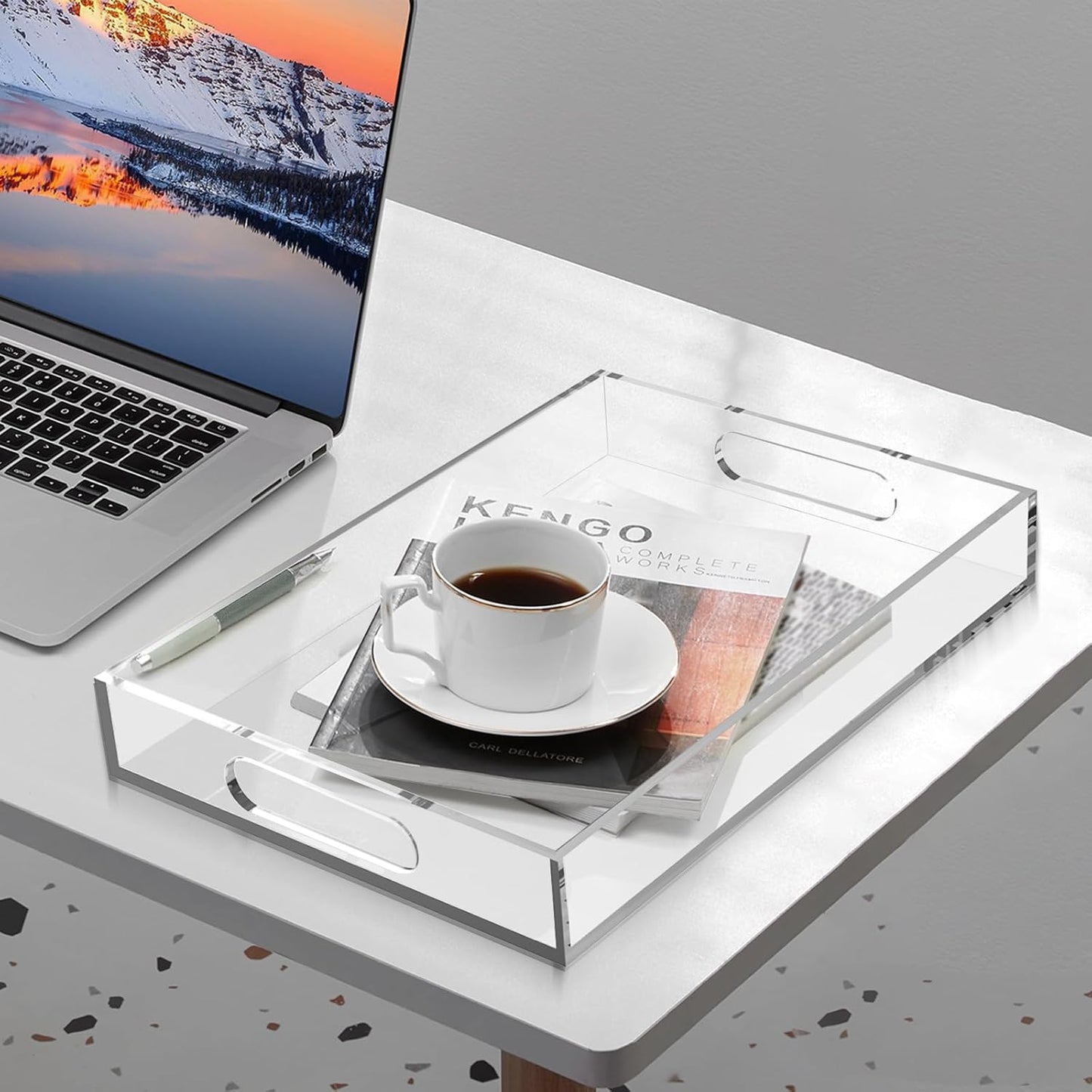 Acrylic Tray for Ottoman,Acrylic Organizers Tray Large, Serving Tray with Handle, Lucite Tray Organizer for Bench, Coffee Table Countertop, Kitchen, Bathroom, Living Room, Powder Room