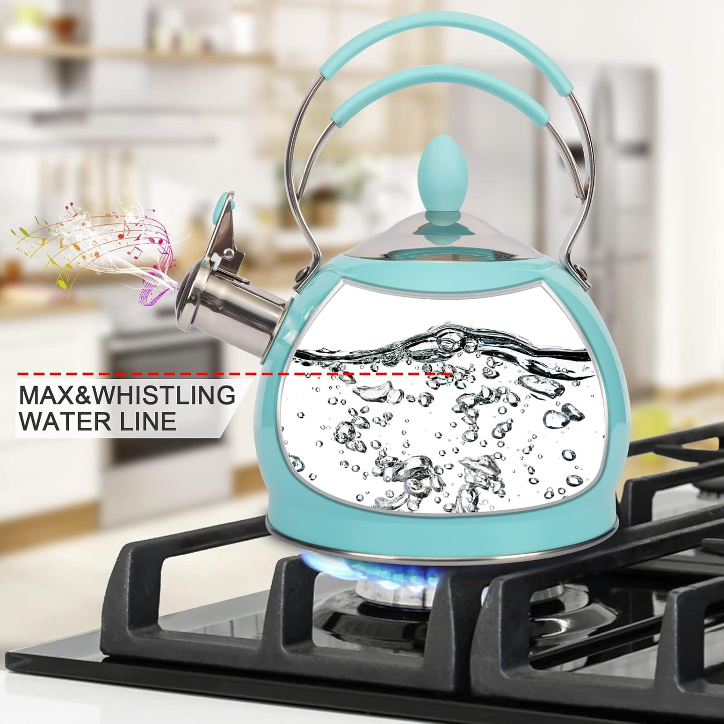 Whistling Tea Kettle Stainless Steel Teapot, Teakettle for Stovetop Induction Stove Top, Fast Boiling Heat Water Tea Pot 2.6 Quart