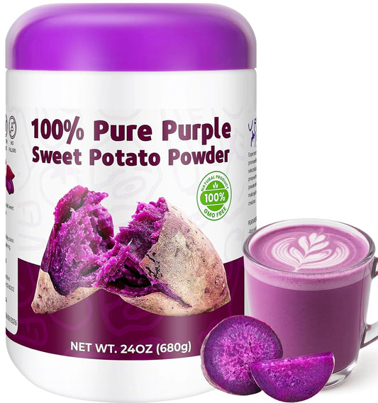 Purple Sweet Potato Powder 24oz (680g) - Natural Food Coloring for Baking, Drinks & Smoothies｜Ube/Purple Yam Alternative, Non-GMO, Gluten-Free, Resealable Fresh Pack