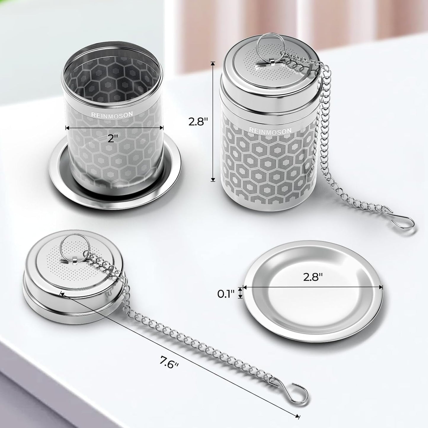2 Pack Reinmoson Large Tea Infuser for Loose Tea & Spice Infuser for Cooking, Extra Fine Mesh Large Tea Strainers, 304 Stainless Steel Loose Leaf Tea Steeper for Black Tea, Rooibos, etc