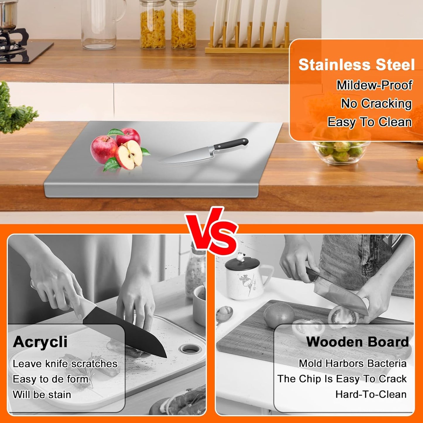 304 Stainless Steel Cutting Board with 2 Pack Non-Slip Mats, Yoposeo Heavy Duty Baking Cutting Chopping Boards for Kitchen, Meat, Fruits, Vegetables, Bread and Baking (23.6" X 15.7"/ 60 X 40cm)