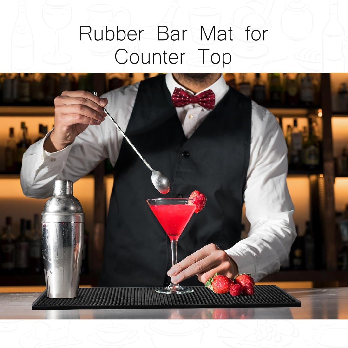 Tioncy 4 Pcs Bar Mat for Countertop 24 x 12 Inch Non Slip Rubber Mat Service Spill Cocktail Bartending Coffee Bar Mats for Hot Dishes Restaurants Barbershop Clippers Hot Pads, Black