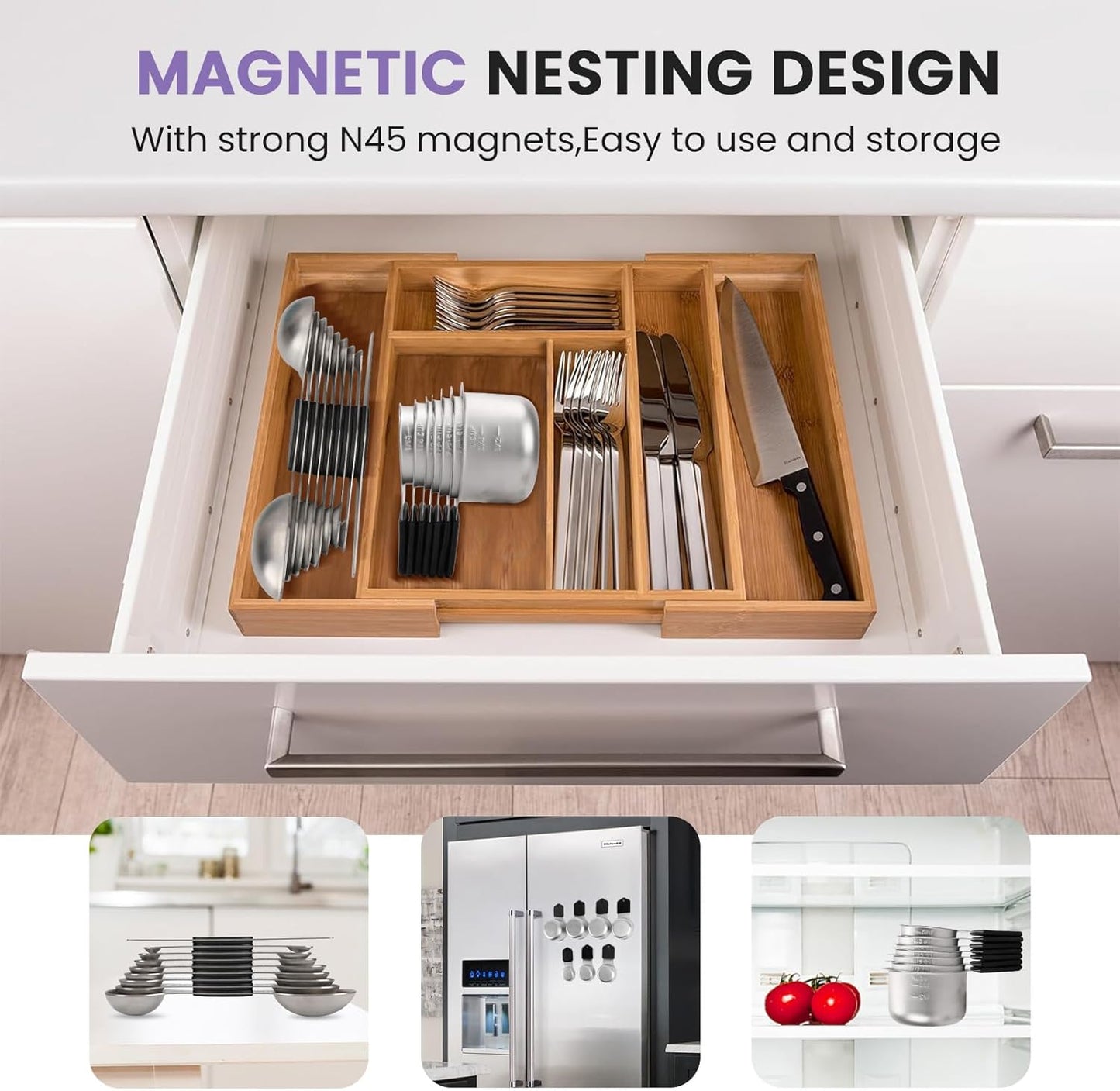 Magnetic Measuring Cups and Spoons Set-Heavy Duty 304 Stainless Steel，Double Measurement Markings，Set of 16 with Leveler for Measure Dry and Liquid Ingredients (Black)