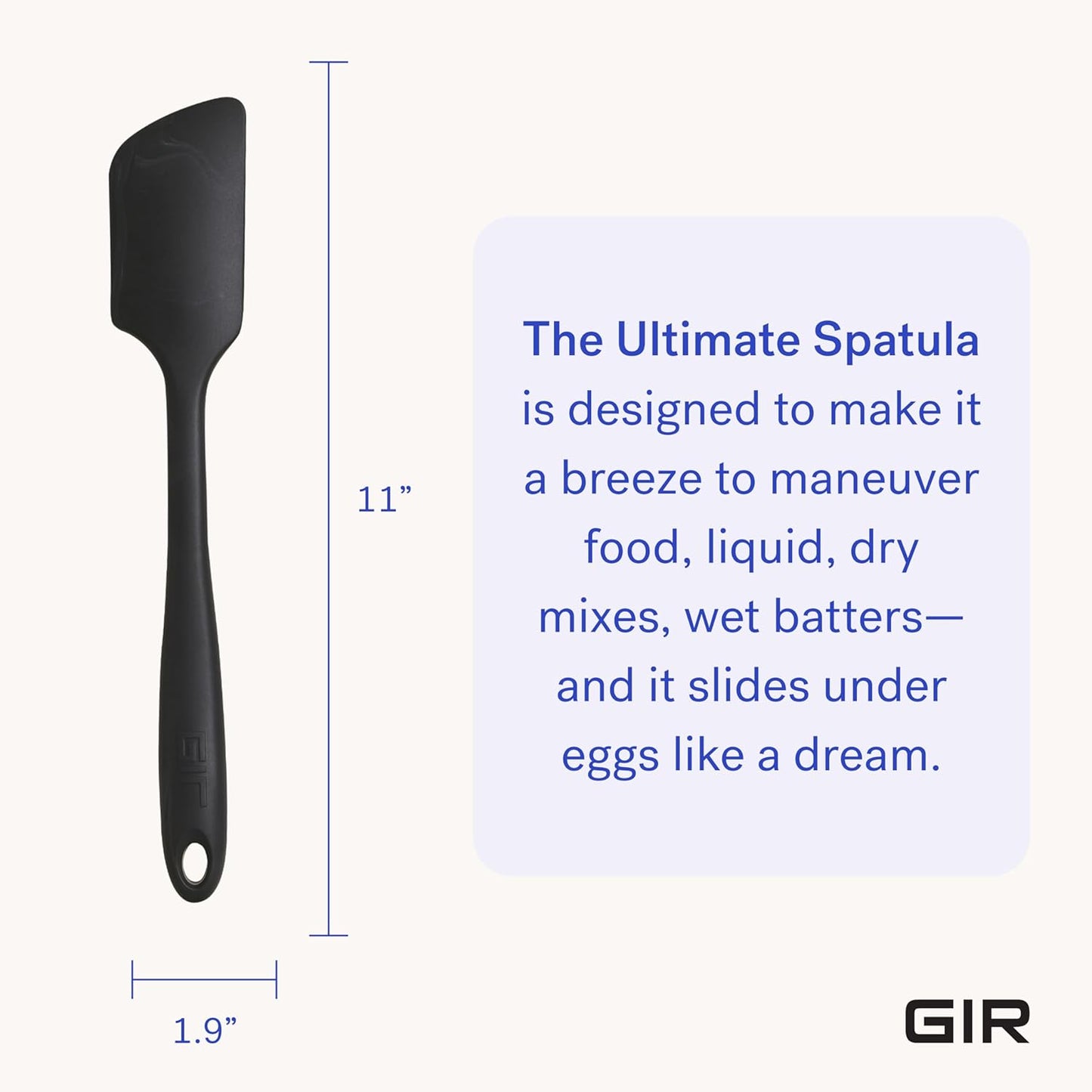 GIR: Get It Right Silicone Cooking Spatula - 11 In Black - Heat Resistant to 425°F - Seamless Nonstick Silicone Cooking Utensils for Kitchen Use & Baking