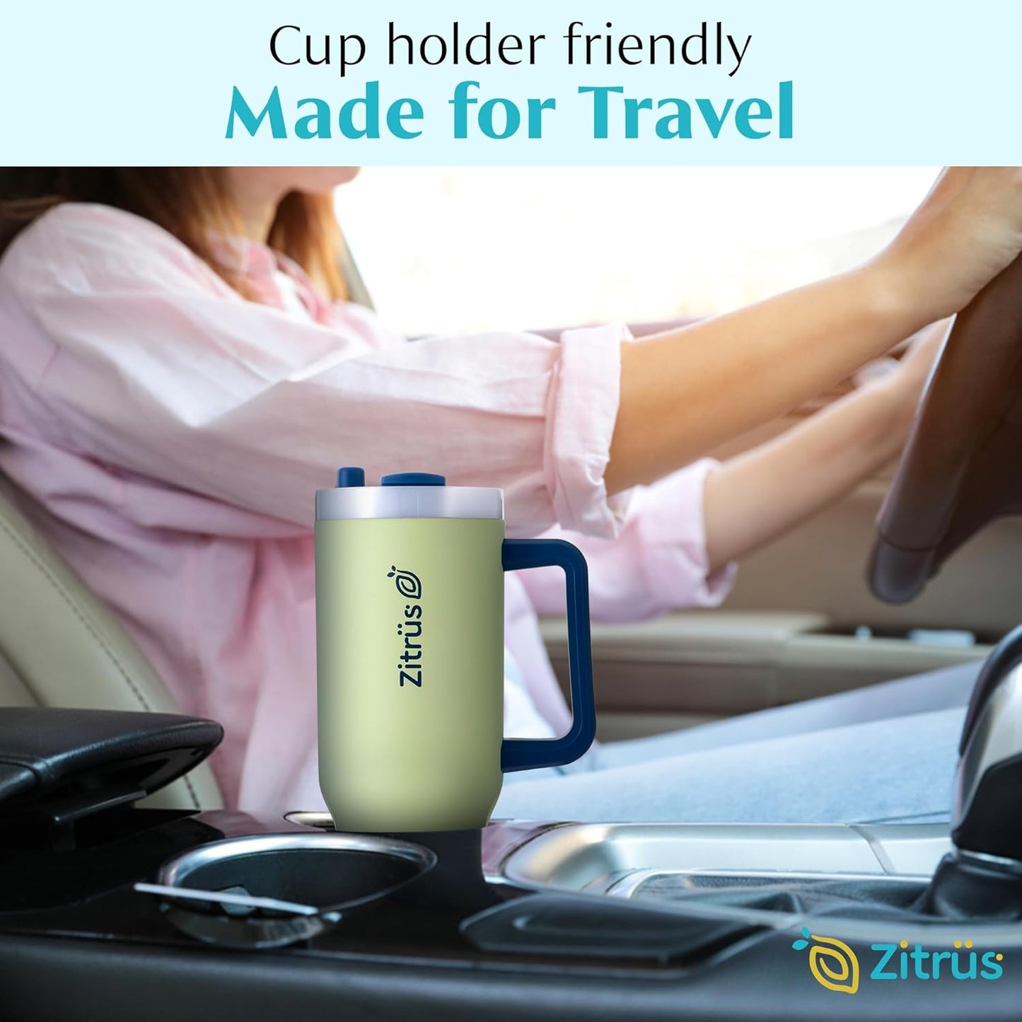 40 oz Tumbler with Handle and Straw | Leak Proof Insulated Stainless Steel Water Bottle Travel Mug Fits in Cup Holder | Keeps Cold Hot | Gifts for Women Men Him Her (Pastel Green, 40 oz)