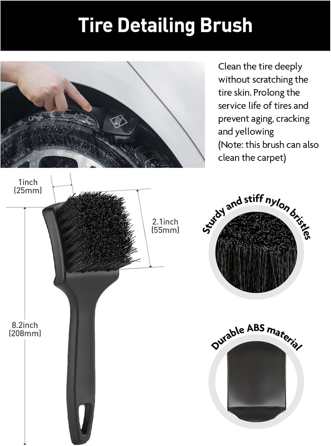 Fantasticlean 7PCS Car Wheel Cleaning Pro Kit, Tire Brush, Soft-bristled Rim Brush, Microfiber Flat Wheel Brush, Double-Ended Detailing Brush, Detailing Pads, Scratch-Free & Multipurpose
