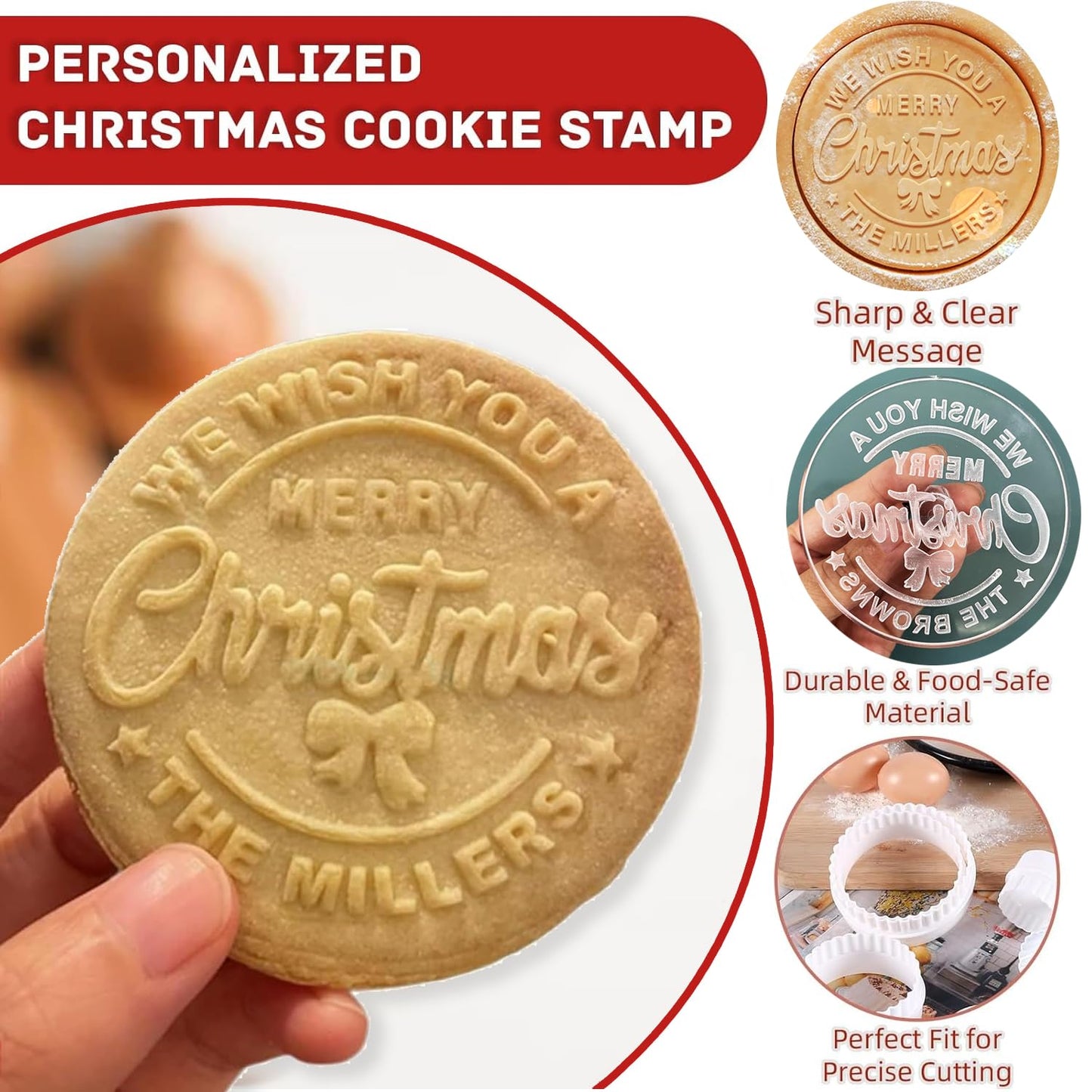 Personalized Christmas Cookie Stamps Customizable Name Cookie Stamps With Handle Cutter For Cookie Baking Decorating Cakes And Handmade Christmas Gifts Perfect (Raised cookie design)