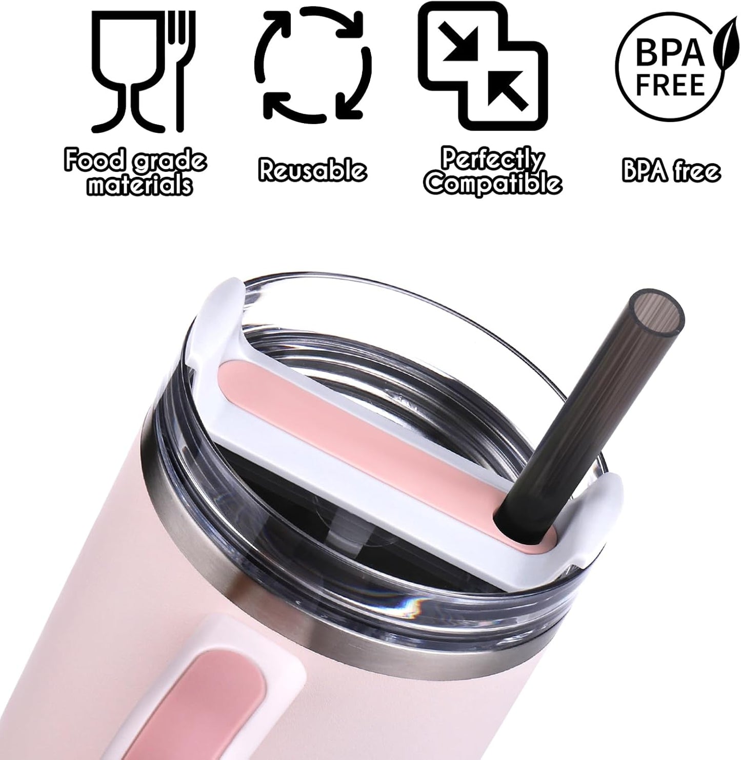 AIERSA 12Inch Replacement Black Straw for Stanley 40/30oz Cups,Plastic Reusable Straw for Stanley Quencher FlowState Tumbler, Long Drinking Straws with Cleaning Brush for Stanley Cup Accessories