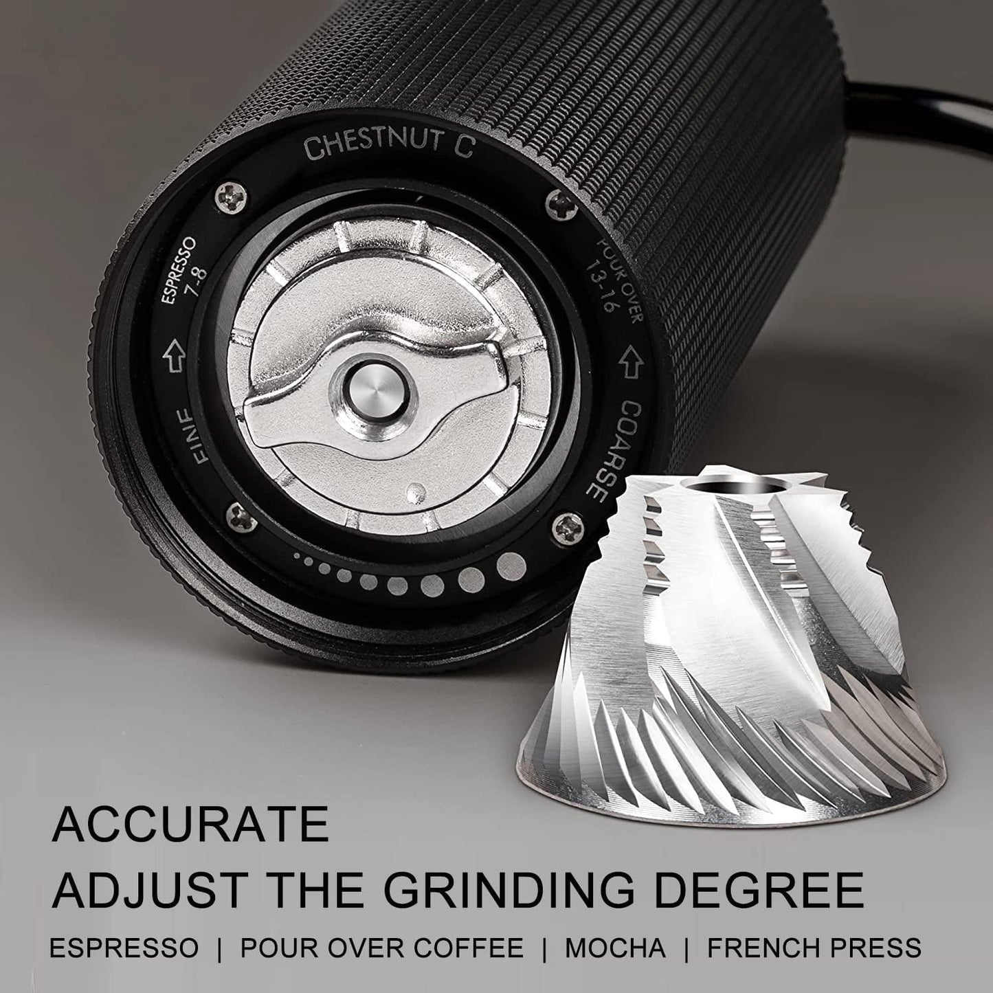 TIMEMORE Chestnut C3 Manual Coffee Grinder Capacity 25g with CNC Stainless Steel Conical Burr, Internal Adjustable Setting, Double Bearing Positioning, French Press Coffee for Hand Grinder Gift