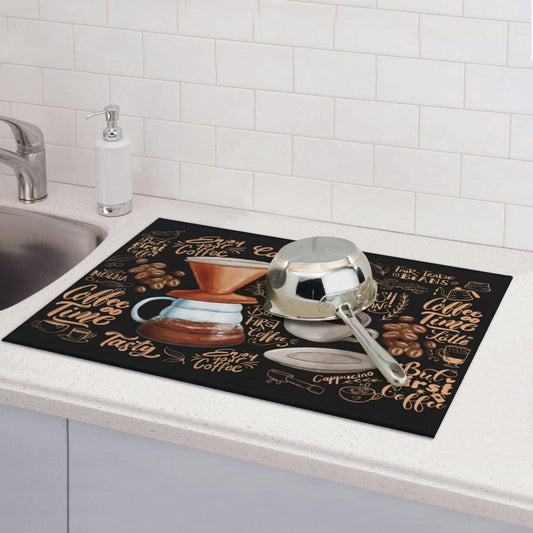 Fun Coffee Dish Drying Mat, Highly Absorbent Microfiber Kitchen Counter Pad Reusable Washable, 18*24"