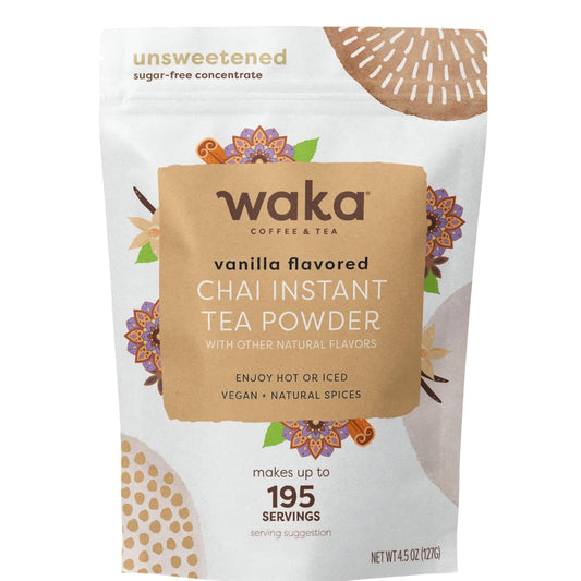 Waka Vanilla Chai Tea Mix - 100% Tea Leaves from India, Natural Spices, Unsweetened Tea Powder - No Sugar, No Additives, Up to 195 Cups (4.5oz Pouch, 195 Servings)