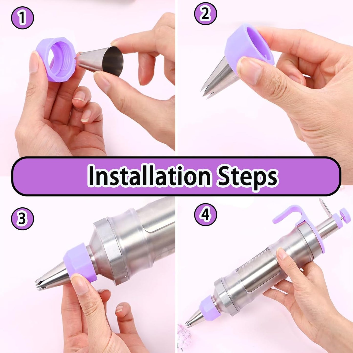 Novano Dessert Decorating Syringe Set, Frosting Piping Kit Stainless Steels Cake Decorating Kit with 6 Piping Tips & 9 silicone cupcakes, Cupcake Decorating Kit Piping Bags and Tips Set