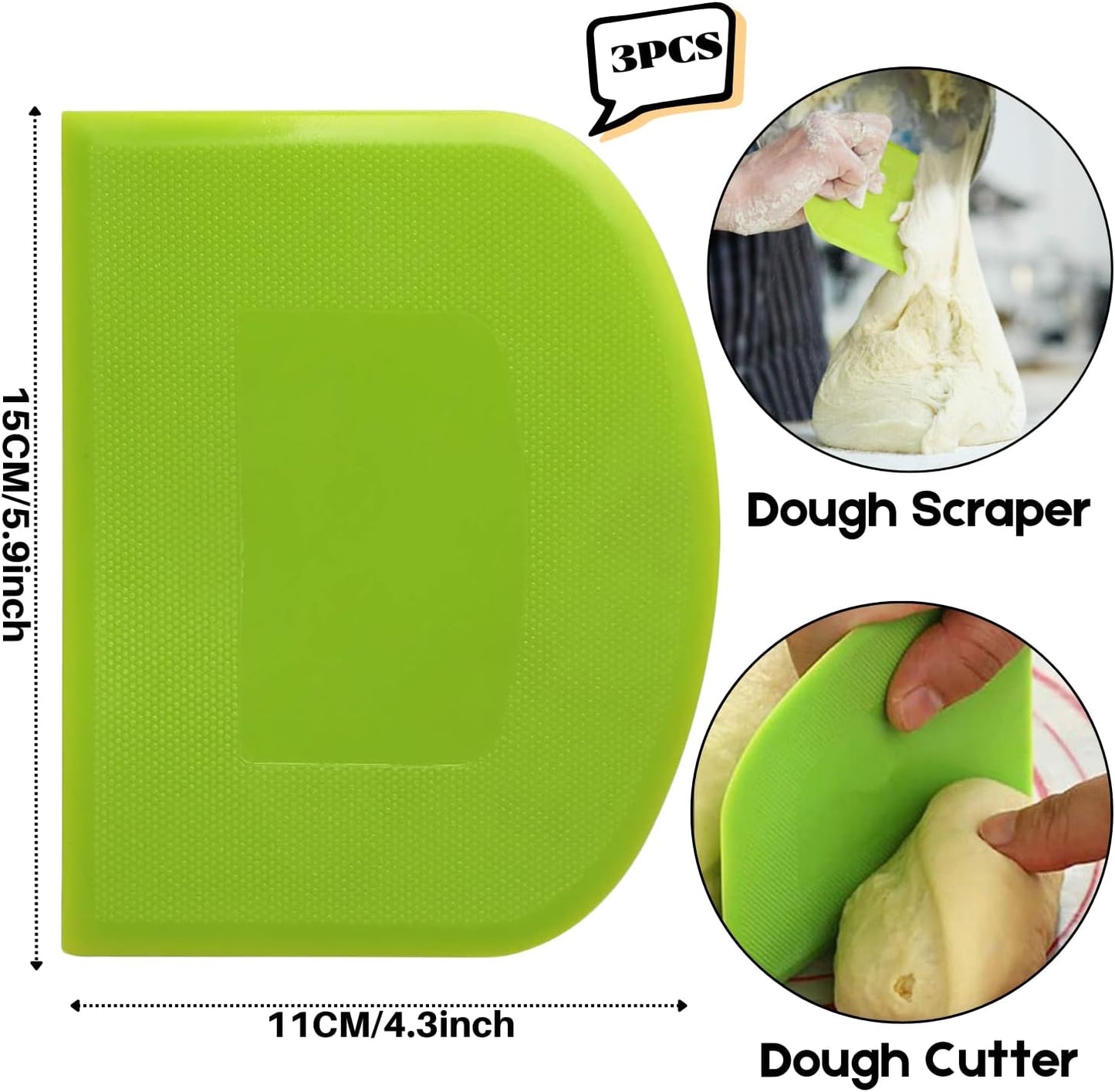 SURDOCA Dough Scraper Bench Scraper - 3P 5.9x4.3" Plastic Flexible Bowl Scraper, Sharp Edge & Angles Cake Scraper. Non-Slip Bakeware Decorating Tools Sculpting & Modeling Tools - Pure Yellow