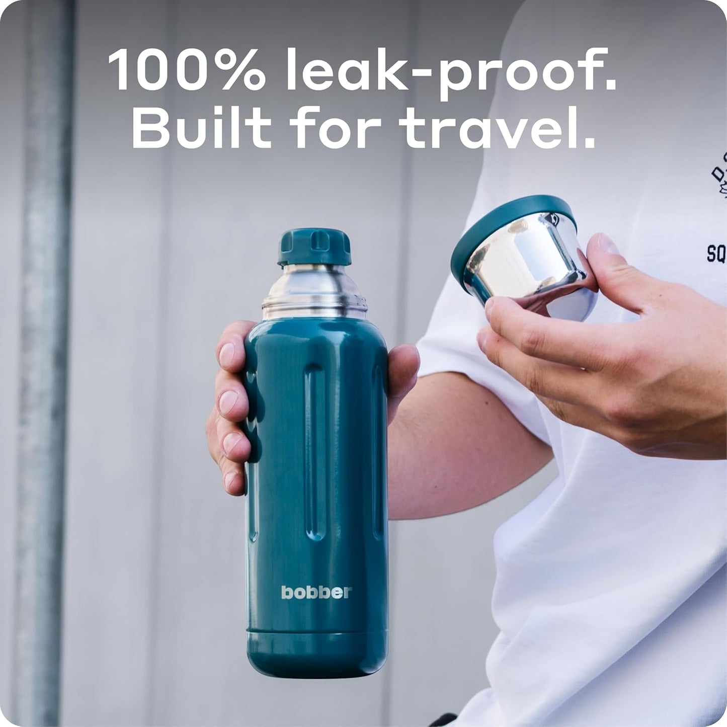 BOBBER 34 oz Stainless Steel Travel Thermos for Hot and Cold Drinks – Dishwasher Safe Metal Water Bottle with Cup Lid – Keeps Hot for 48 Hours – BPA-Free, Vacuum Insulated (Deep Teal)