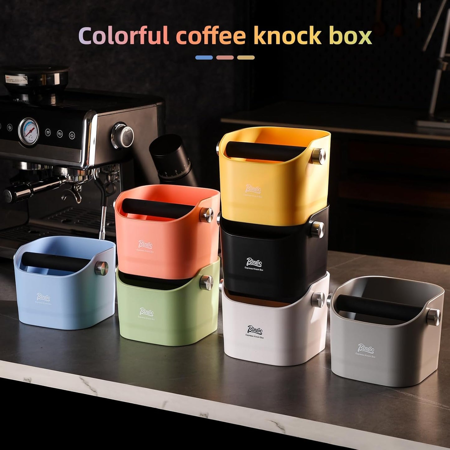 Espresso Knock Box - Bincoo Espresso Machine Knock Box/Espresso Grounds Knock Box, Barista Style Coffee Knock Box for Grounds with Removable Shock-Absorbent Knock Bar and Anti-Slip Base. (Green)