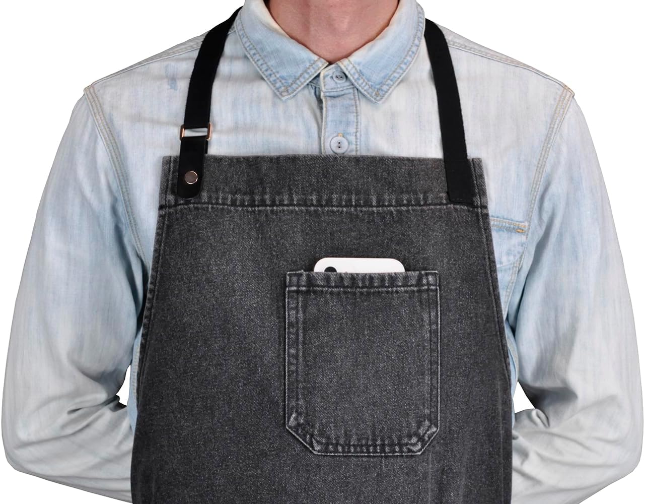 Cooking Apron with Pockets Mens Womens Professional Kitchen Bib Apron for Chef Grill BBQ (Black Denim -2)