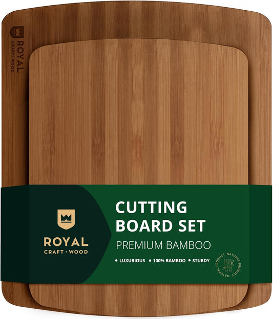 ROYAL CRAFT WOOD Cutting Boards for Kitchen - Wooden Cutting Board for Meal Prep & Serving, Non-Toxic Bamboo Chopping Board, Carbonized Bamboo Durable Charcuterie & Lightweight Serving Boards (2 pcs)