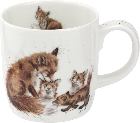 Royal Worcester Wrendale Designs 14 oz Mug, Bedtime Kisses - Fine Bone China with Fox Family Motif - Woodland Themed Tea Mug for Cozy Cottagecore Homes - Safe Ceramic Drinkware for Daily Use