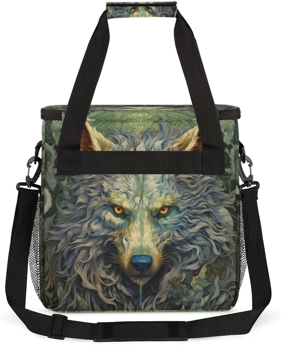 Cool Wolf With Gold Eyes Coffee Maker Carrying Bag, Waterproof Coffee Maker Travel Storage Bag, Portable Coffee Machine Tote Bag Carry on Bag Case with Shoulder Strap for Single Serve Coffee Maker