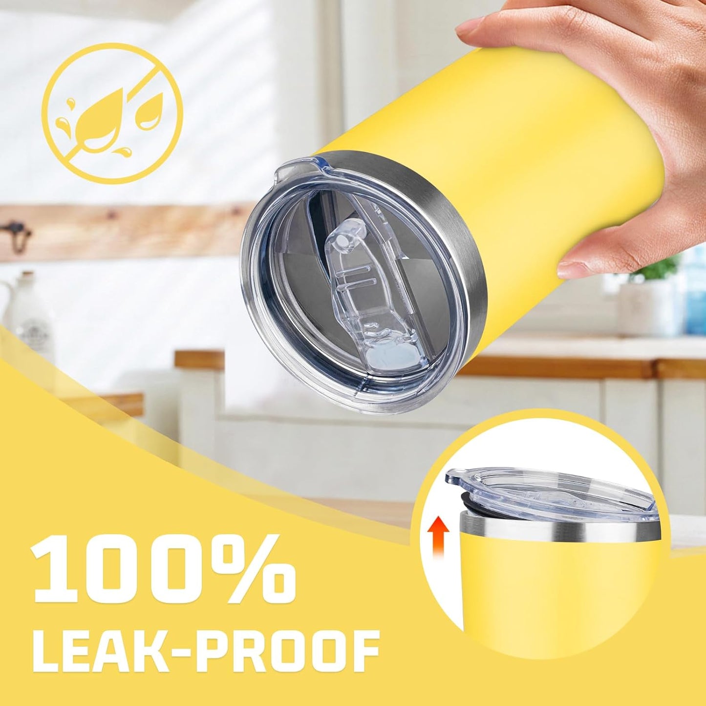 20oz Tumbler with Lid Double Wall Vacuum Insulated Travel Coffee Mug Stainless Steel Thermal Cup Powder Coated Sturdy Coffee Tumbler for Hot and Cold Beverage (Yellow,1)